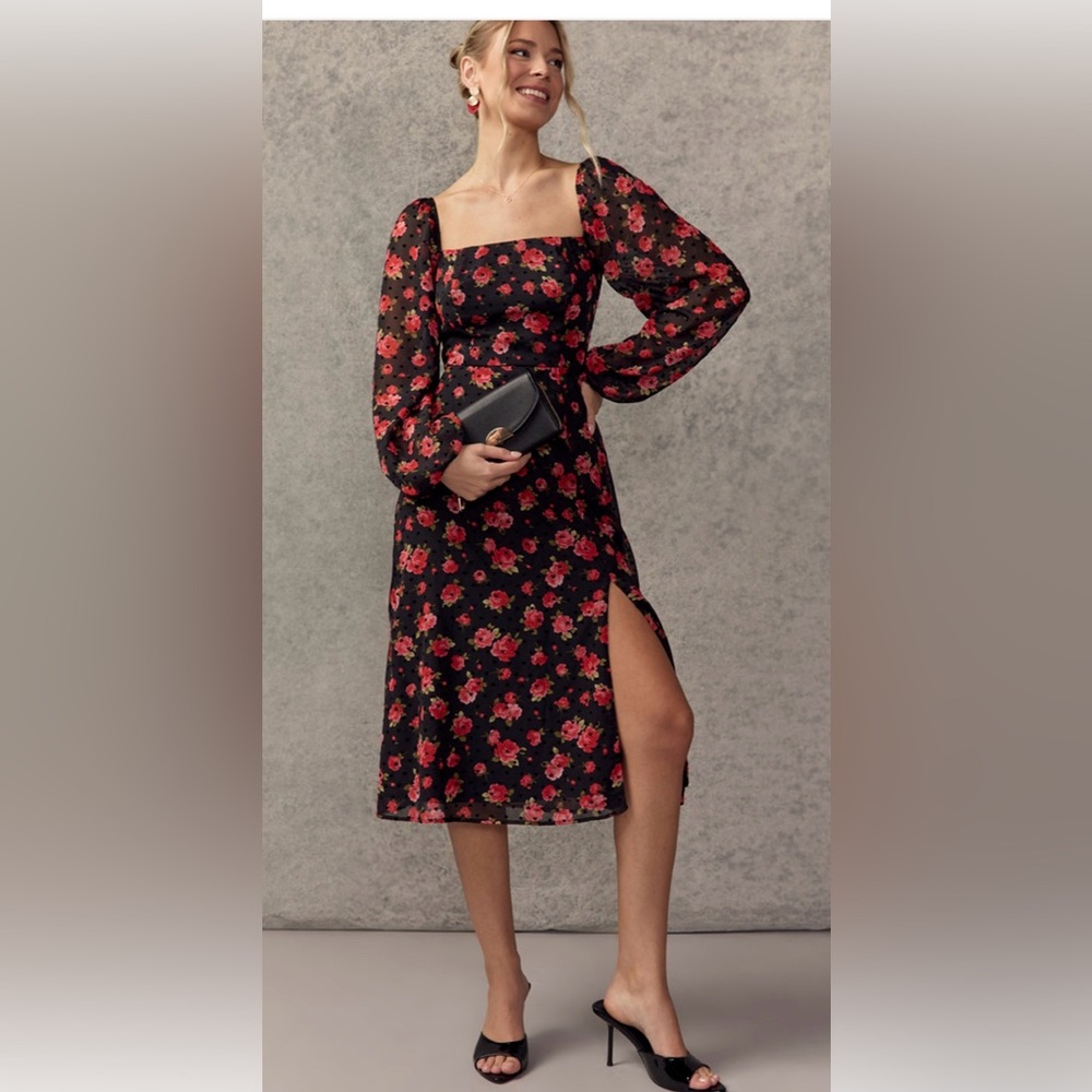 Large Sharon flocked heart floral midi dress